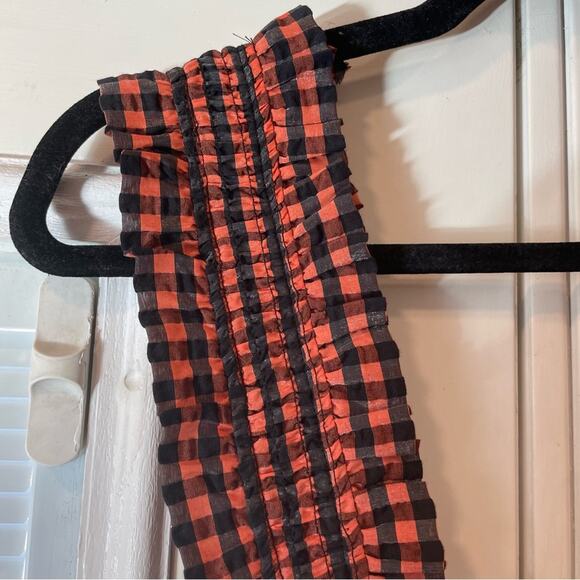 Ganni Smocked Gingham Midi Dress Orange and Black Sleeveless Dress NWT - Picture 4 of 16